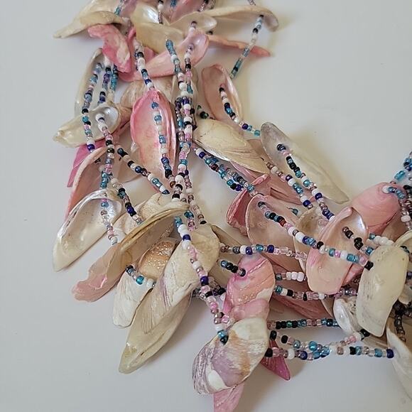 Vintage Layered Seashells and Seed Bead Collar Statement Necklace 25" Mermaid - Picture 2 of 8